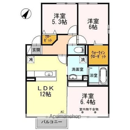 ヴィルヌーブ　Ｂ[3LDK/68.75m2]の間取図