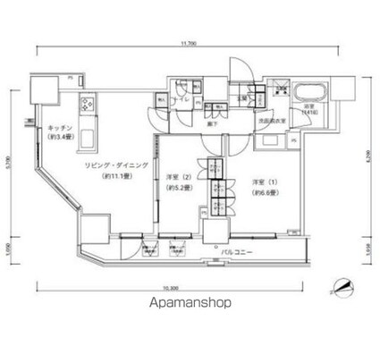 パークキューブ愛宕山タワー[2LDK/60.92m2]の間取図