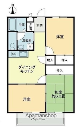 フォブール大井Ｂ[3DK/58.5m2]の間取図