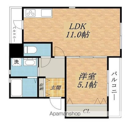 ソレイユ[1LDK/39.15m2]の間取図