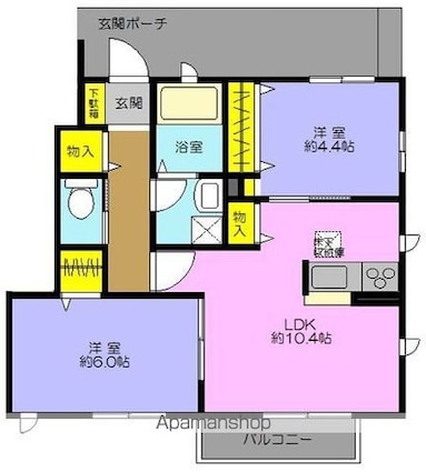 カーサヴェルデ[2LDK/51m2]の間取図