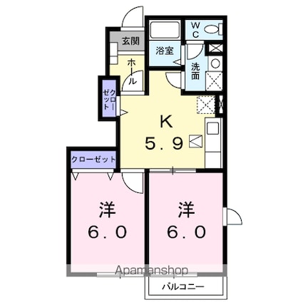 さくらセレッソＢ[2DK/42.77m2]の間取図