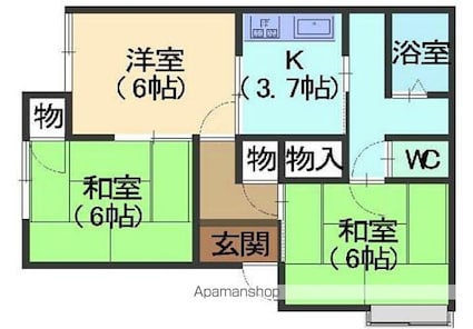 コーポラスおさなぎ[3K/51.34m2]の間取図