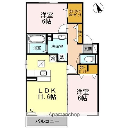 ローゼンシュタット　Ｂ棟[2LDK/59.58m2]の間取図
