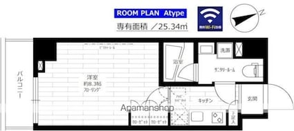 東京都新宿区早稲田鶴巻町[1K/25.34m2]の間取図