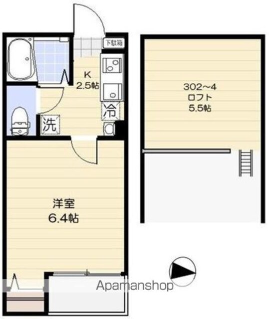 エルカーサ平和台[1K/19.35m2]の間取図