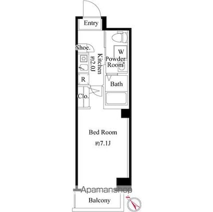 東京都板橋区熊野町[1K/20.25m2]の間取図