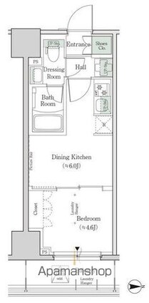 ワンルーフレジデンス新御徒町[1DK/25.2m2]の間取図
