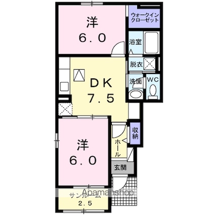 愛媛県伊予郡松前町大字筒井[2DK/50.29m2]の間取図