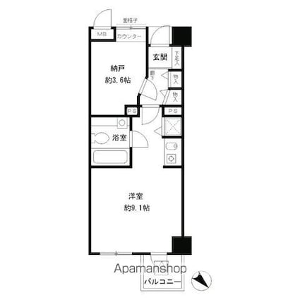 レジディア六本木檜町公園[1LDK/31.15m2]の間取図
