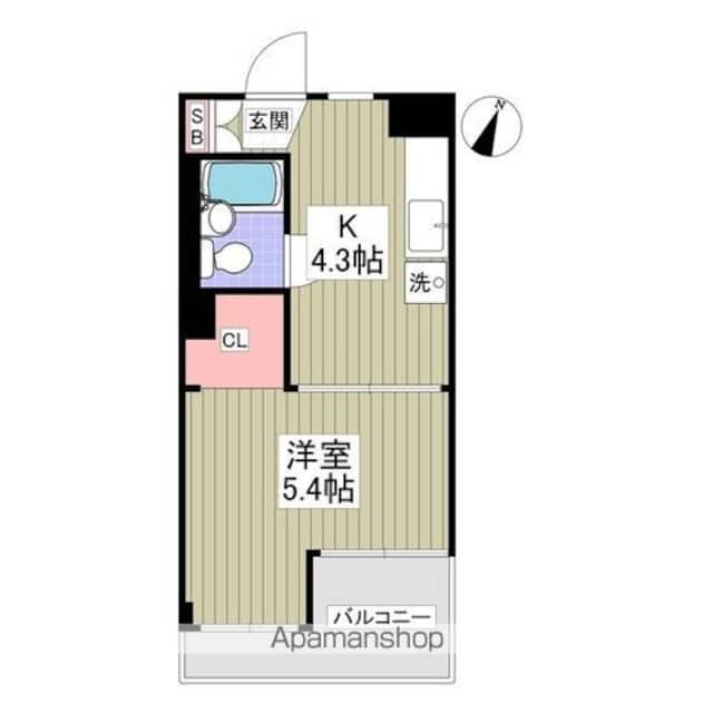 リバービレッヂＭ[1K/21.56m2]の間取図