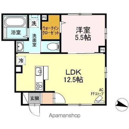 ＫＭＳ[1LDK/42.4m2]の間取図