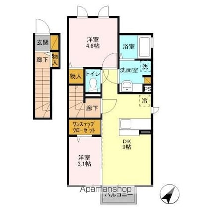 グリーンコートけやきＥ[2DK/45.3m2]の間取図
