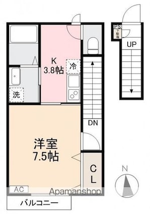 香川県高松市東山崎町[1K/29.81m2]の間取図