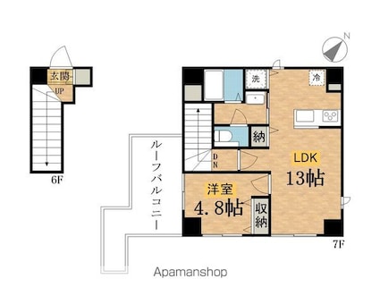 ＨＩＬＬＳ八王子台町[1LDK/48.73m2]の間取図