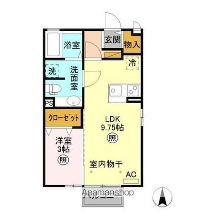 ルミエールやなせ[1LDK/33.61m2]の間取図