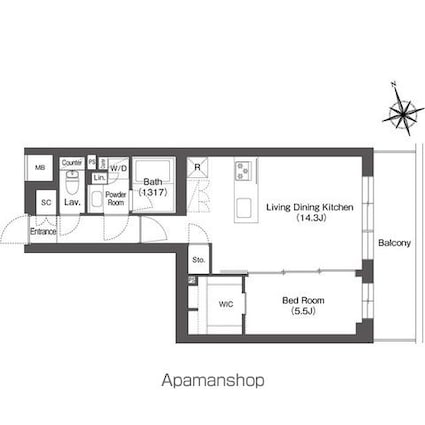 ルーウェ東大泉[1LDK/50.08m2]の間取図