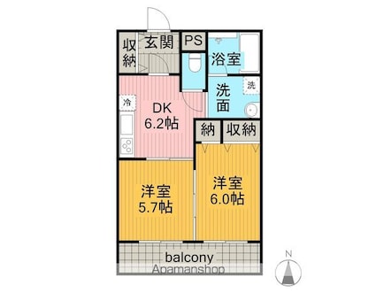 マンションドム大木戸[2DK/44.55m2]の間取図