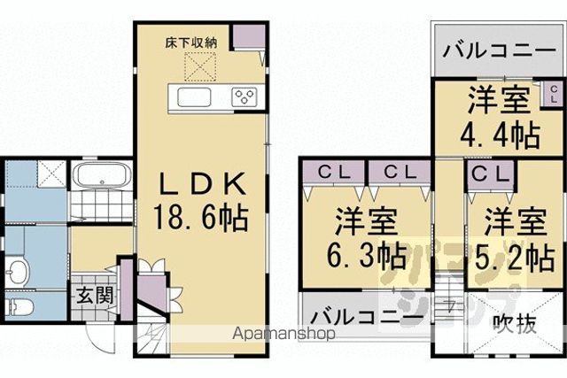 地下鉄烏丸線 北大路駅 徒歩3分 2階建 築8年の間取り写真