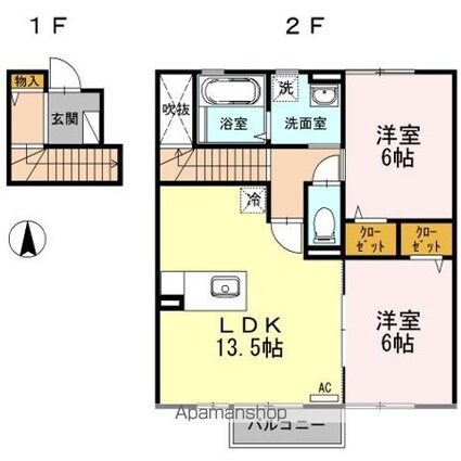 ウィルコート大松　Ａ棟[2LDK/60m2]の間取図