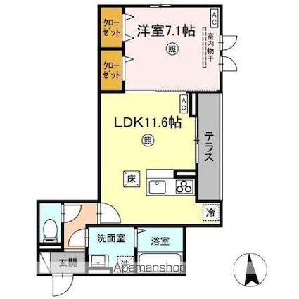 ＤーＲＯＯＭ　ＭＩＹＡＭＡＣＨＩ３[1LDK/46.27m2]の間取図