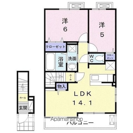 ブランド　ロードＡ[2LDK/57.55m2]の間取図