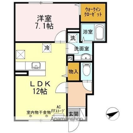 ディアコートプラスアール　Ａ[1LDK/46.96m2]の間取図
