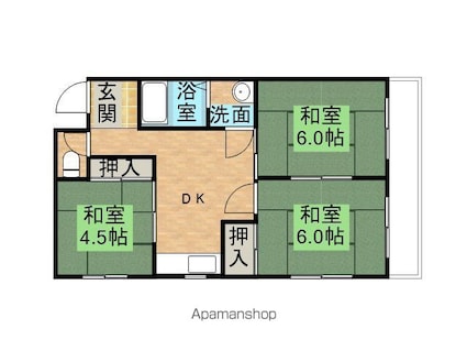 日高マンションⅡ[3DK/52.8m2]の間取図