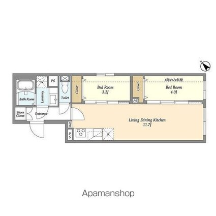 ウェルスクエア駒込[2LDK/44.11m2]の間取図