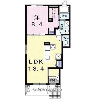 ルーベル太田Ｄ[1LDK/47.08m2]の間取図