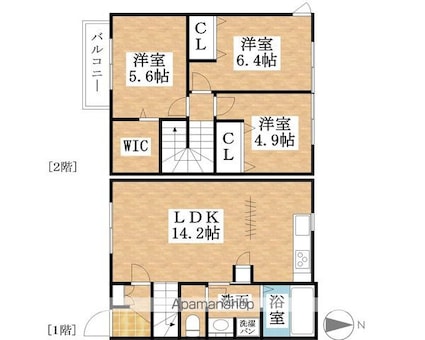 アリエッタＡ棟[3LDK/74.5m2]の間取図