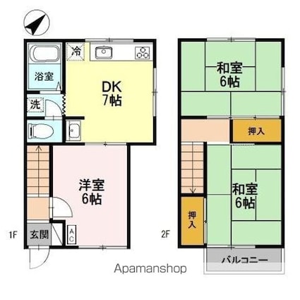 竜が丘タウンハウス[2LDK/56.1m2]の間取図