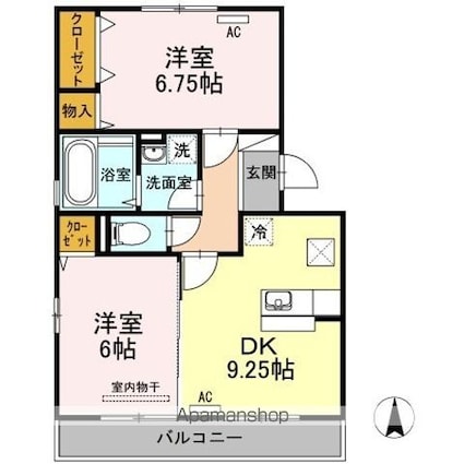 メルベーユ　Ｂ棟[2DK/52.23m2]の間取図