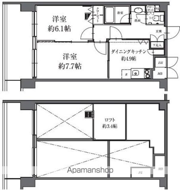 ＨＦ駒沢公園レジデンスＴＯＷＥＲ[1LDK/44.62m2]の間取図