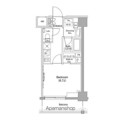 ザ・パークハビオ住吉[1K/25.53m2]の間取図