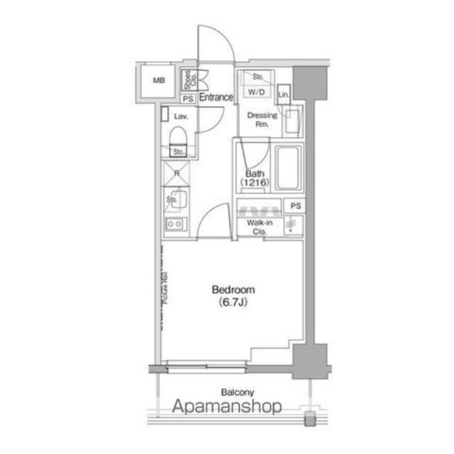 ザ・パークハビオ住吉[1K/25.53m2]の間取図