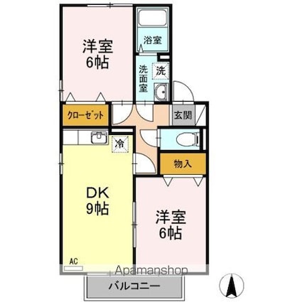 リッツハウス　ＡＳＵＫＡ　Ａ棟[2DK/50.38m2]の間取図