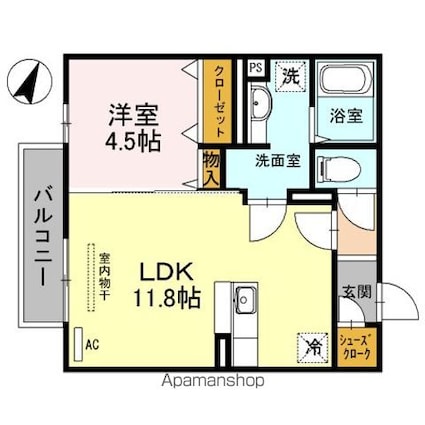 ラ・メージュ倉敷[1LDK/40.95m2]の間取図