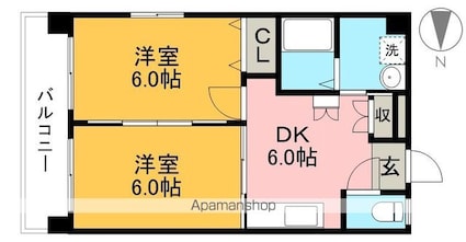 ヴィラ鯉ノ丸　Ⅱ[2DK/40m2]の間取図