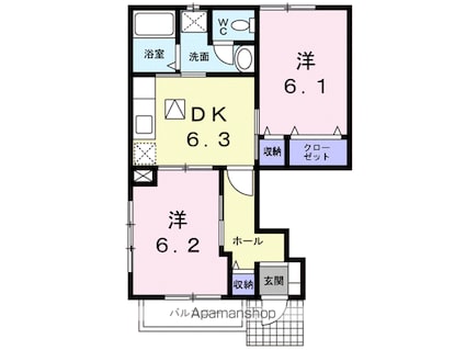 サニーウェストＢ[2DK/46.92m2]の間取図