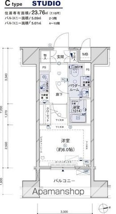 東京都新宿区山吹町[1K/23.76m2]の間取図