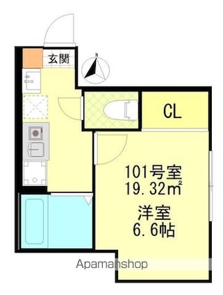 ＢＡＳＥ[1K/19.32m2]の間取図