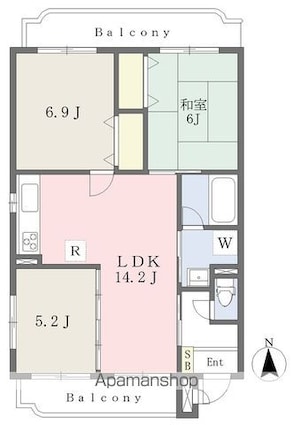 Ｃｏｍｆｏｒｔ道後[3LDK/70m2]の間取図