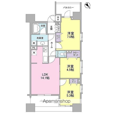 横浜市中区扇町のマンションの間取り