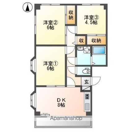 グランディール天神[3DK/57.51m2]の間取図