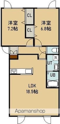 プレザント七飯Ⅰ[2LDK/69.36m2]の間取図