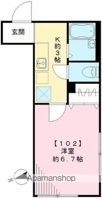 メインチェリー３Ｂ[1K/21.39m2]の間取図