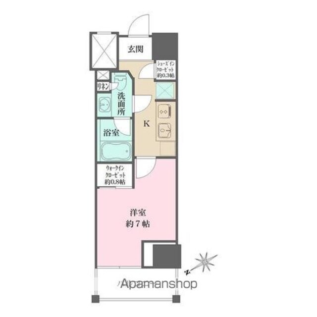 ザ・パークワンズ門前仲町[1K/26.27m2]の間取図