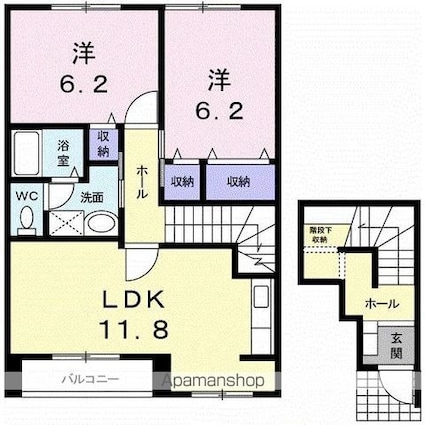 パレットタウン山端Ⅱ[2LDK/64.43m2]の間取図