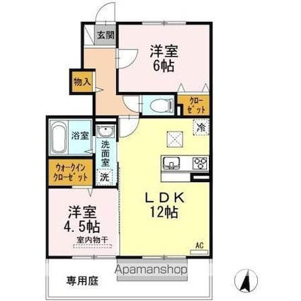 オネスト上林　Ａ棟[2LDK/53.34m2]の間取図